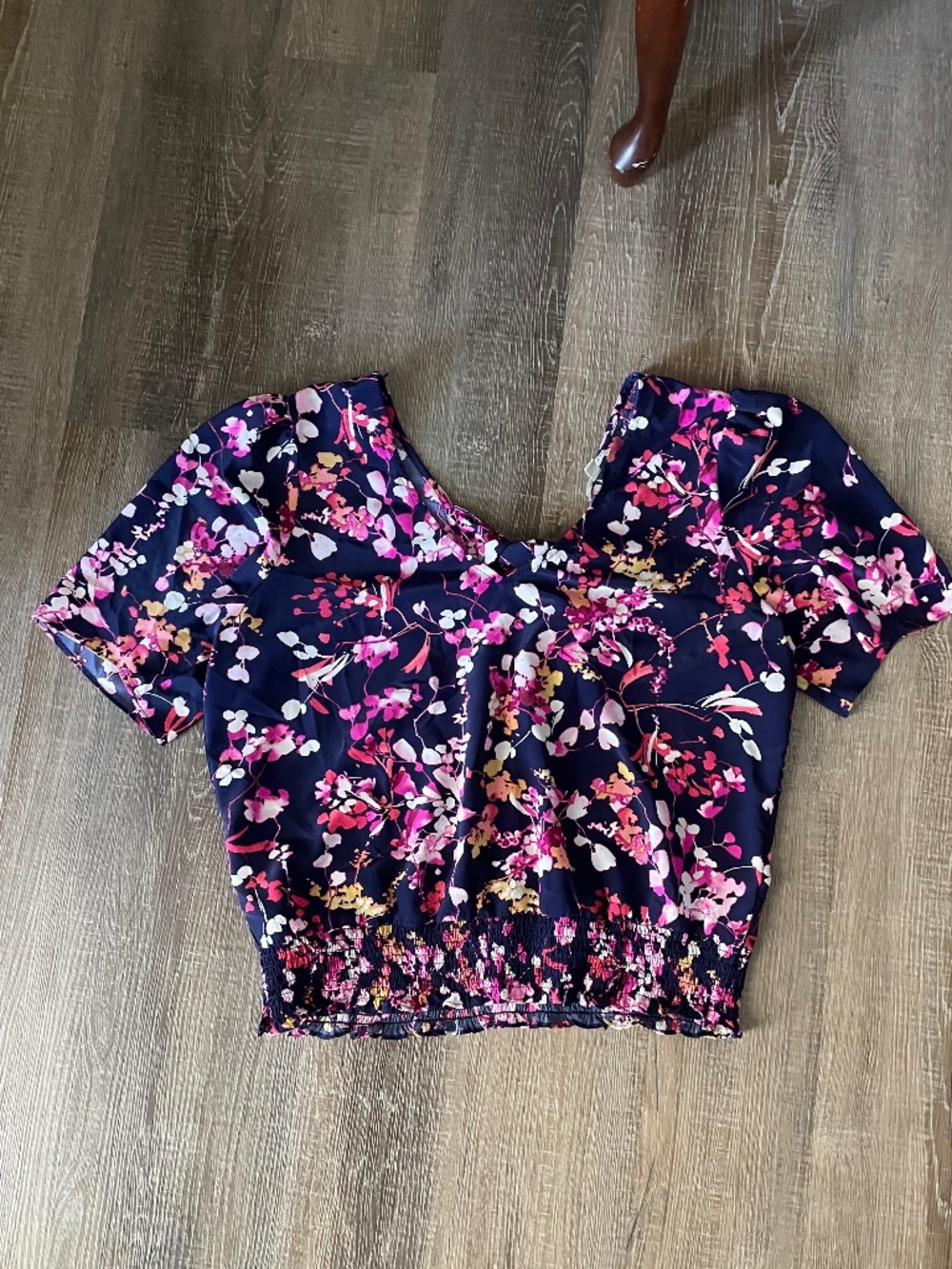 Floral Blouse with Bow Tie Back, Size XL
